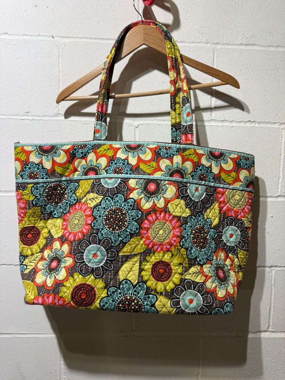 Vera Bradley Floral Quilted Tote in Yellow, Teal & Pink